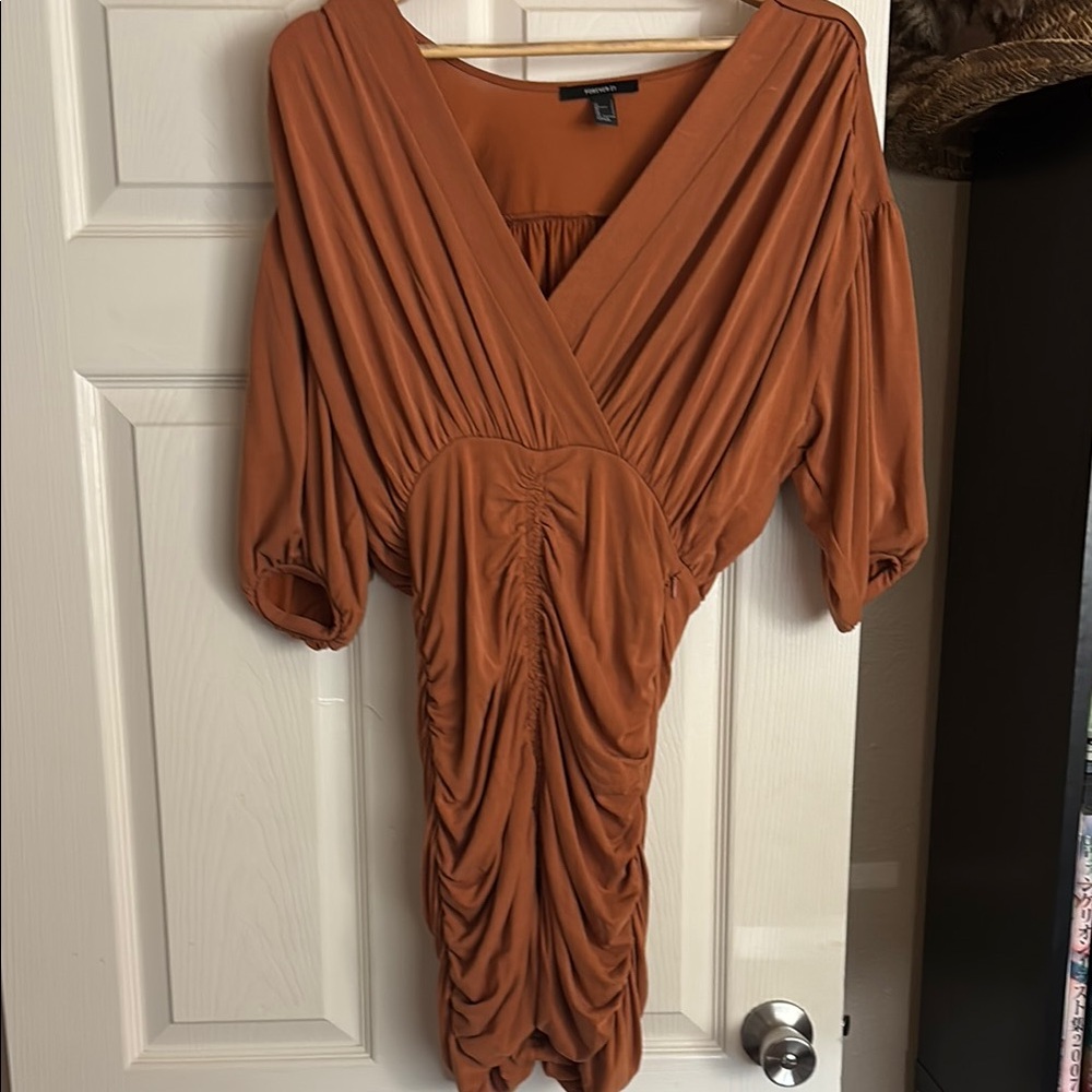 Forever 21 Rust Orange Ruched Mini Dress